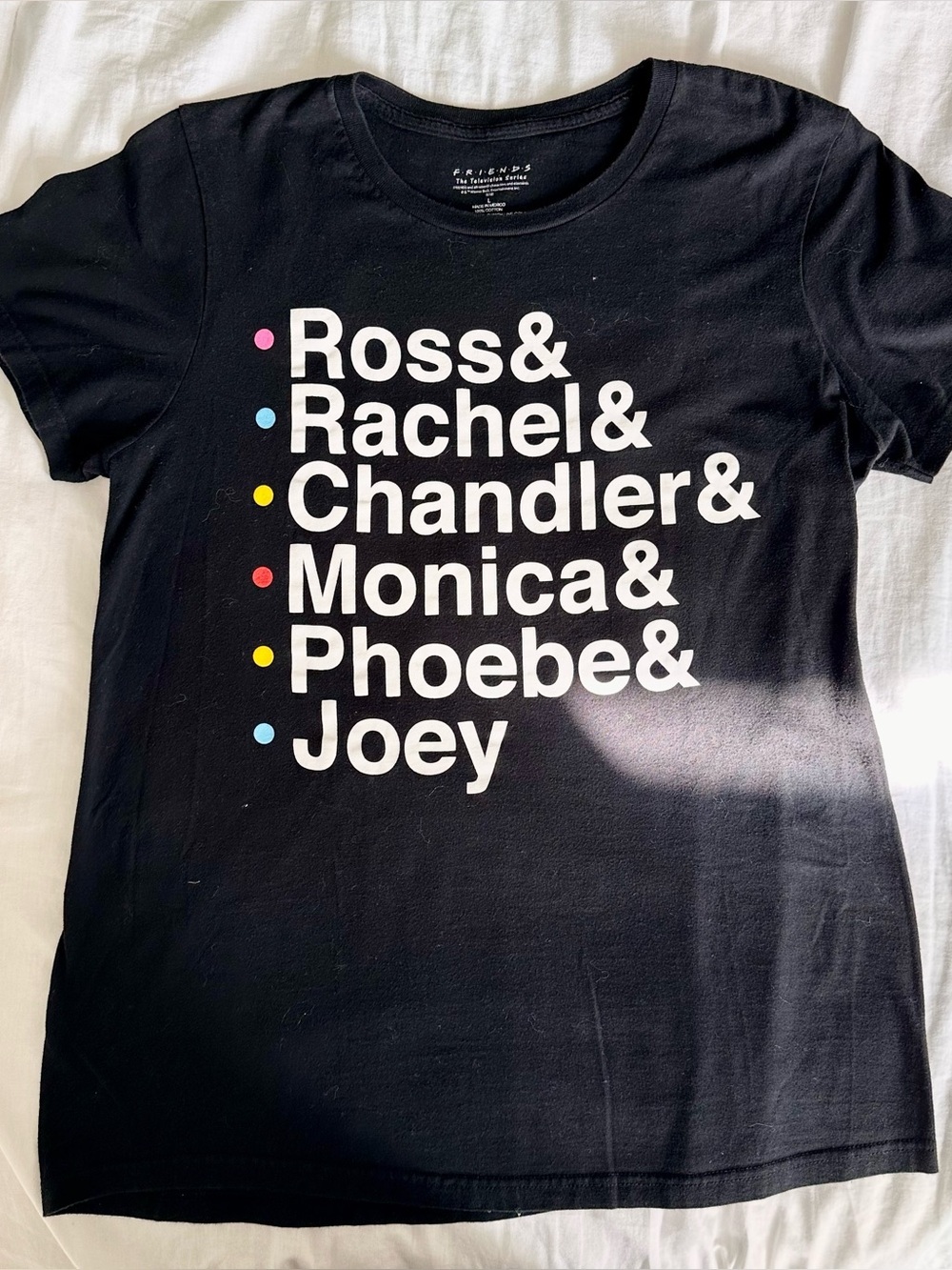 Friends Womens Name List T-Shirt Black Cotton Size Large